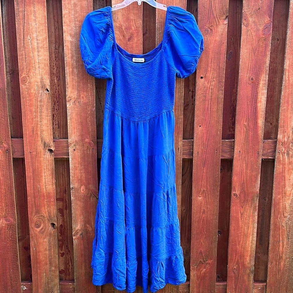 Woderow Blue Casual Maxi Sundress with Puff Sleeves Size XL